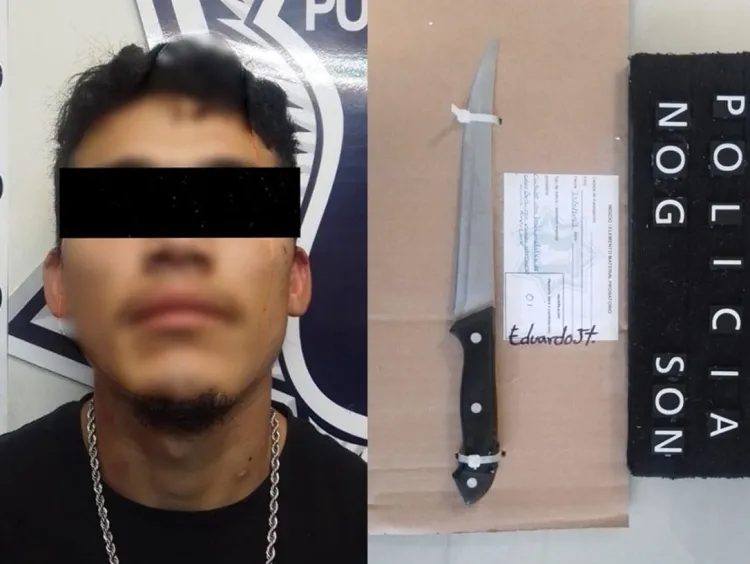 Arrestan a sujeto agresivo y armado con un cuchillo