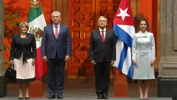 AMLO recibe al presidente de Cuba en Palacio Nacional