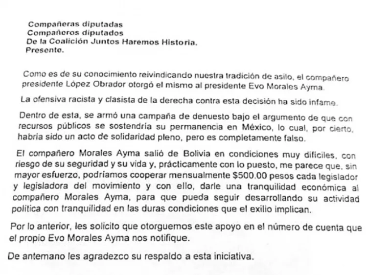 Pasan la charola para Evo Morales; diputados: hay que apoyarlo, pero no con limosnas