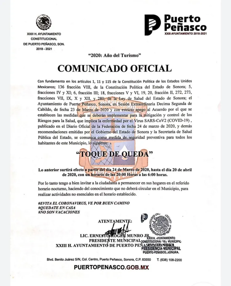 Decreta Ayuntamiento “Toque de queda”