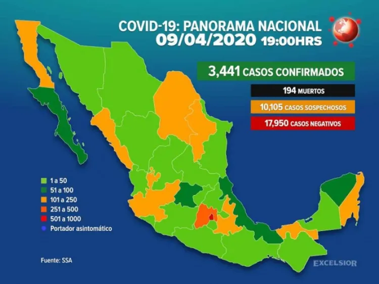 Suman 3,441 casos positivos de Covid-19 en México