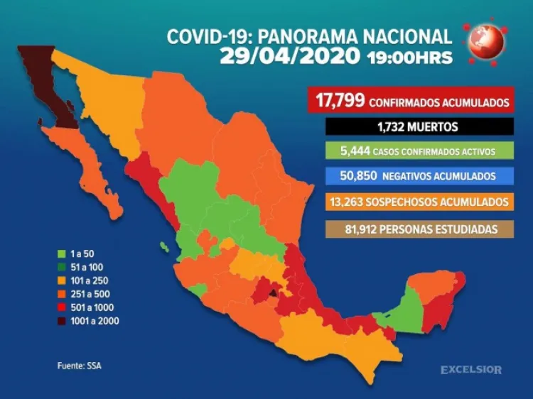 Suman 17,799 los casos positivos de Covid-19 en México