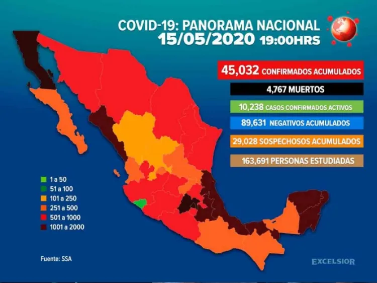 Suman 45,032 los casos de coronavirus en México