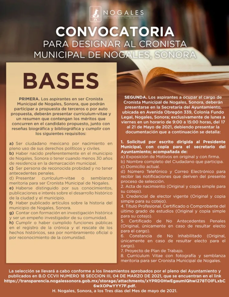 CONVOCAN A ASPRANTES A CRONISTAS DE NOGALES