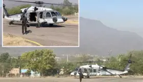 Llega helicóptero de la GN para combate de incendio en Álamos