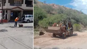 Desazolvan arroyo Las Bellotas y bachean calle en Colinas del Yaqui