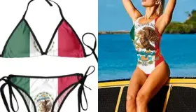 Comercializan bikinis y playeras con el Escudo Nacional
