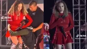 Tremendo susto se lleva Belinda en concierto; fan la abraza y no la suelta