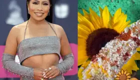 Presume Yalitza Aparicio flor amarilla y elote