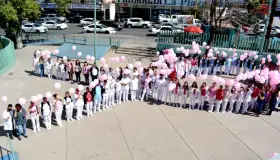 Realizan lazo humano rosa