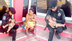 Amamanta mujer policía a bebé en Acapulco; una verdadera heroína